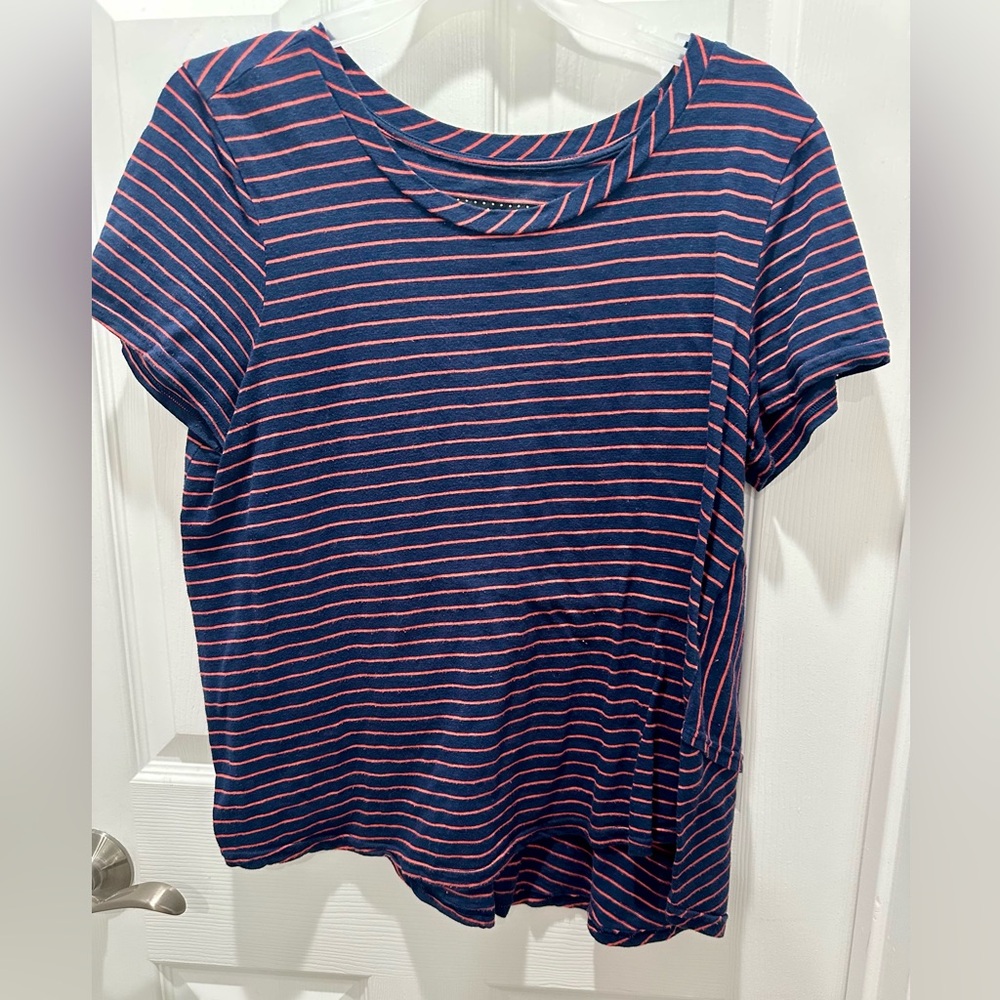 Anthropologie Striped Navy and Pink T-Shirt